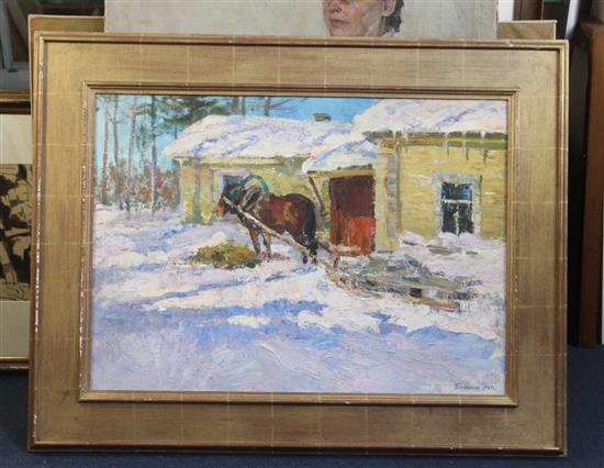 Leonid Vaishlya (b.1922) Winter village 19 x 26.75in.